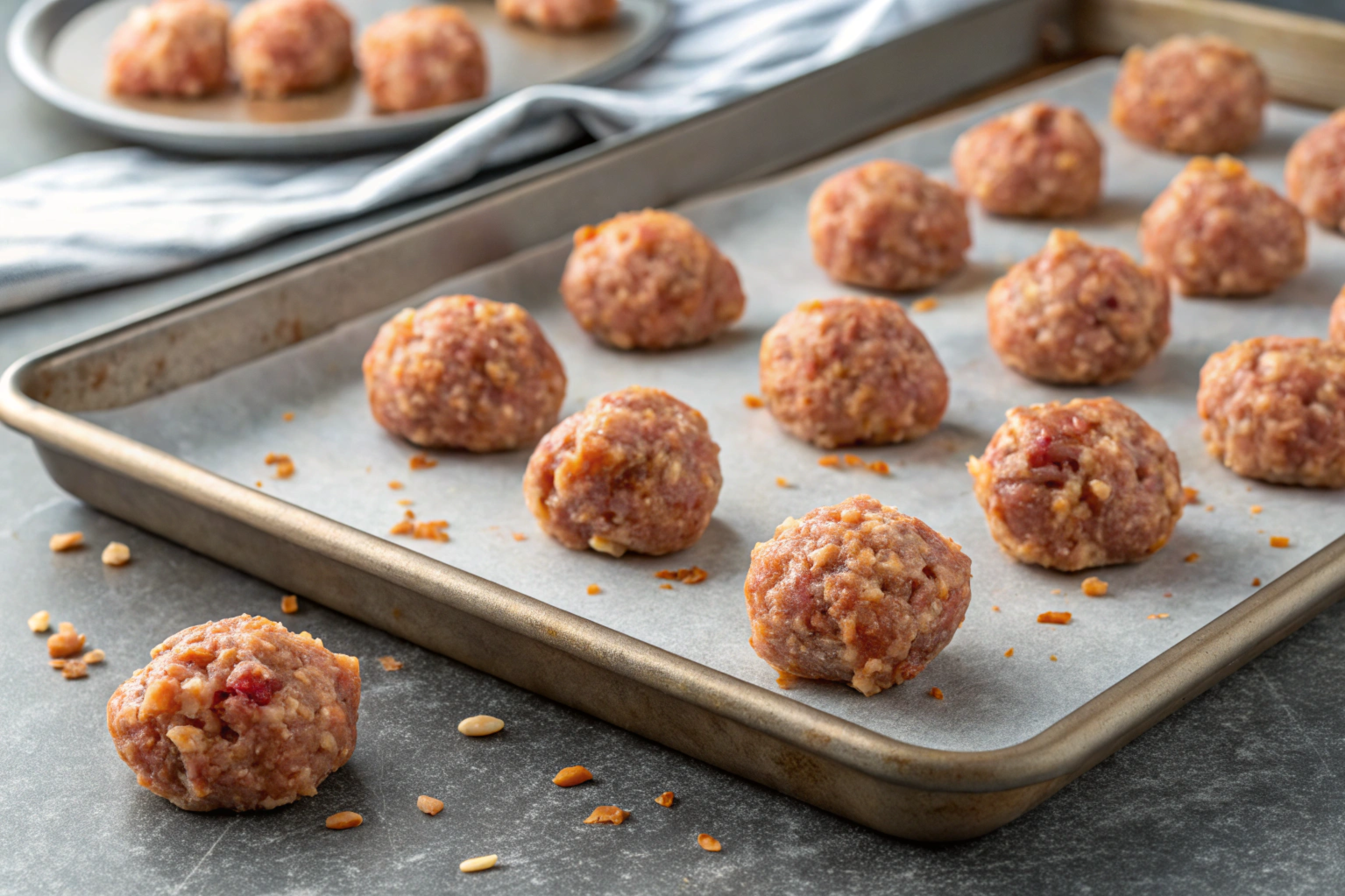 Dry sausage balls on a baking sheet, highlighting common issues