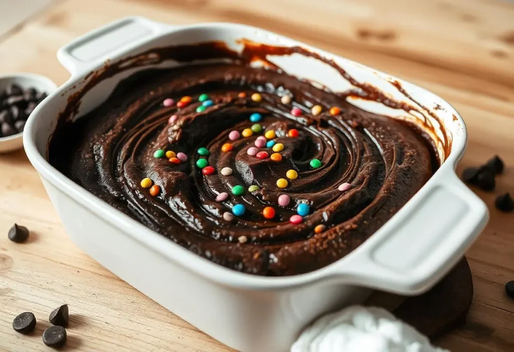 Brownies with colorful sprinkles on top before baking