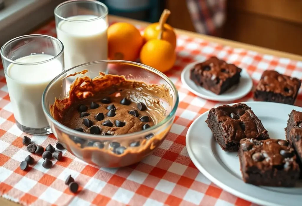 A spoonful of brownie batter with chocolate chips