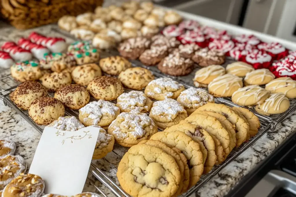 Top-down view of gluten free christmas cookies on a baking sheet