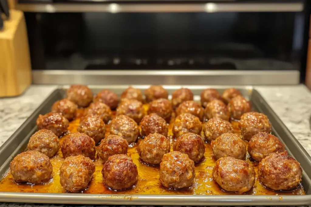 Dry sausage balls on a baking sheet, highlighting common issues