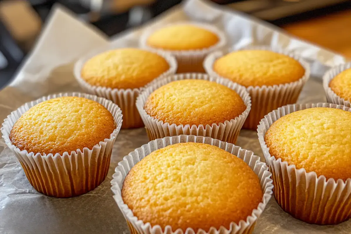 Egg-free gluten-free cupcakes on a kitchen counter.