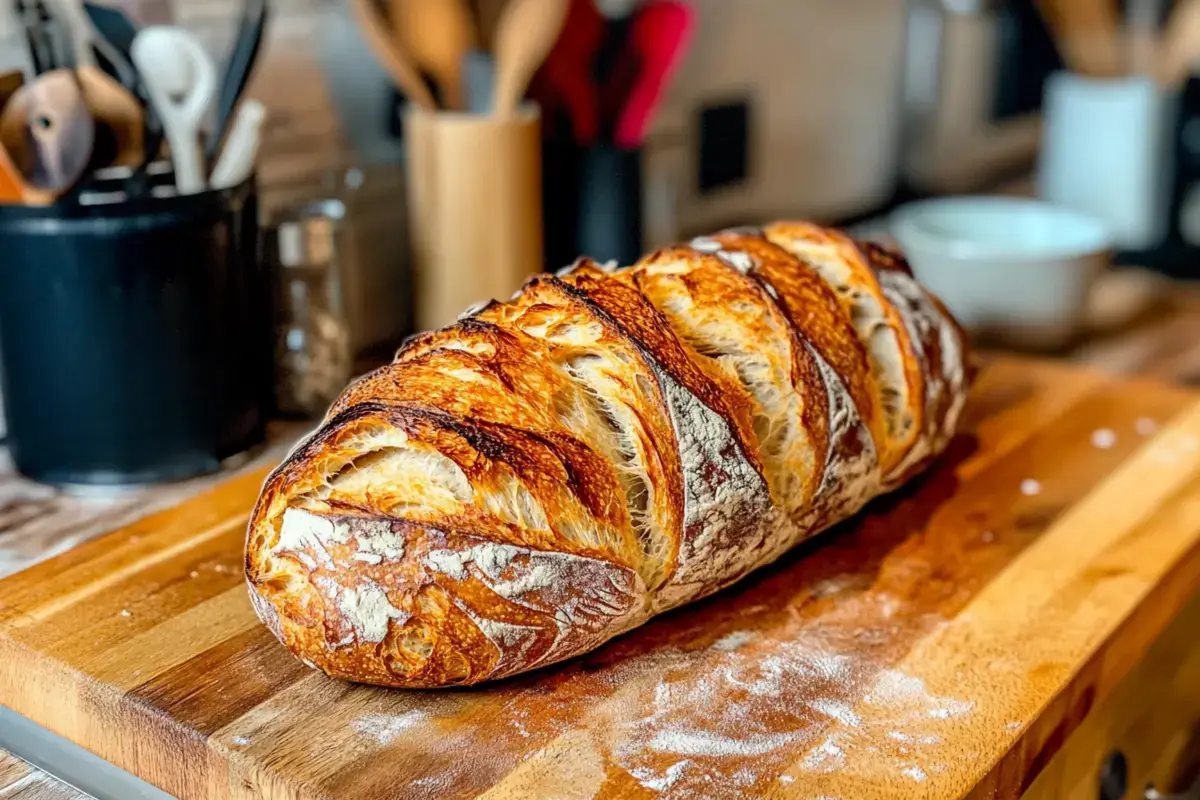 Close-up of freshly baked ciabatta bread showcasing large airy holes What makes ciabatta bread different?