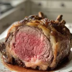 Juicy prime rib coated with binder, showing what is the best binder for prime rib.