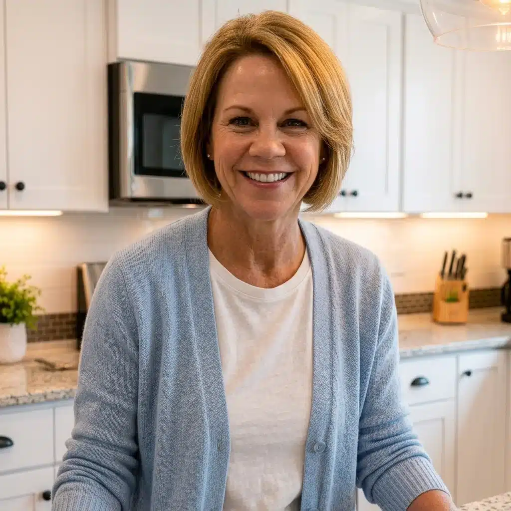 Jessika smiling in her kitchen